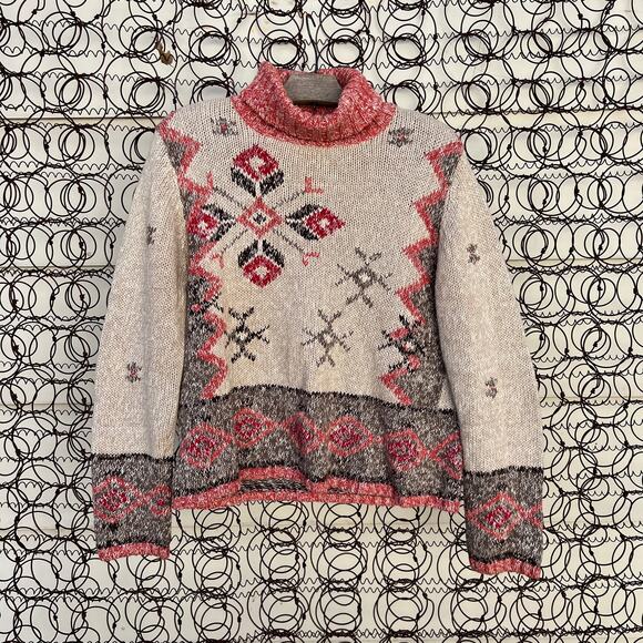 Y2K Christopher and Banks hand embroidered fair isle BoHo turtleneck sweater - Picture 1 of 7